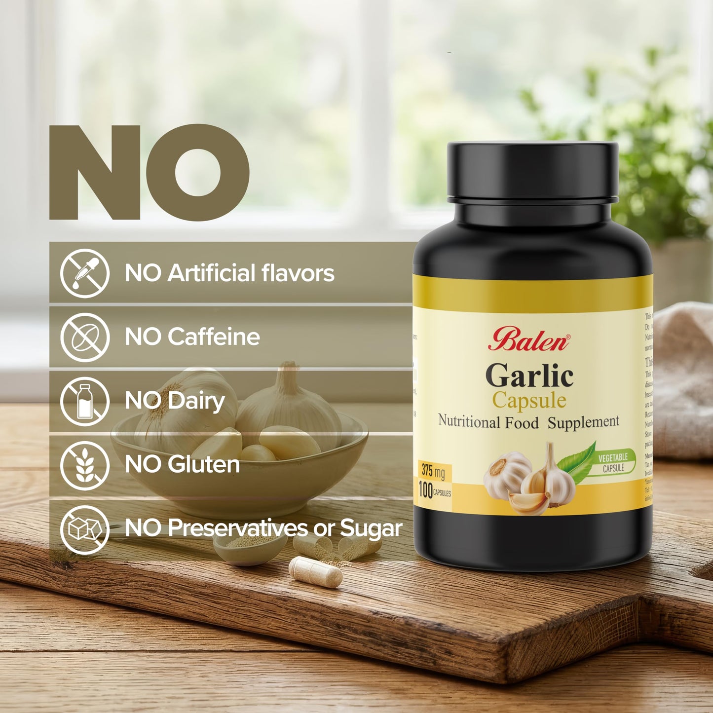 Balen Organic Garlic Powder Soft Capsules 100 Count