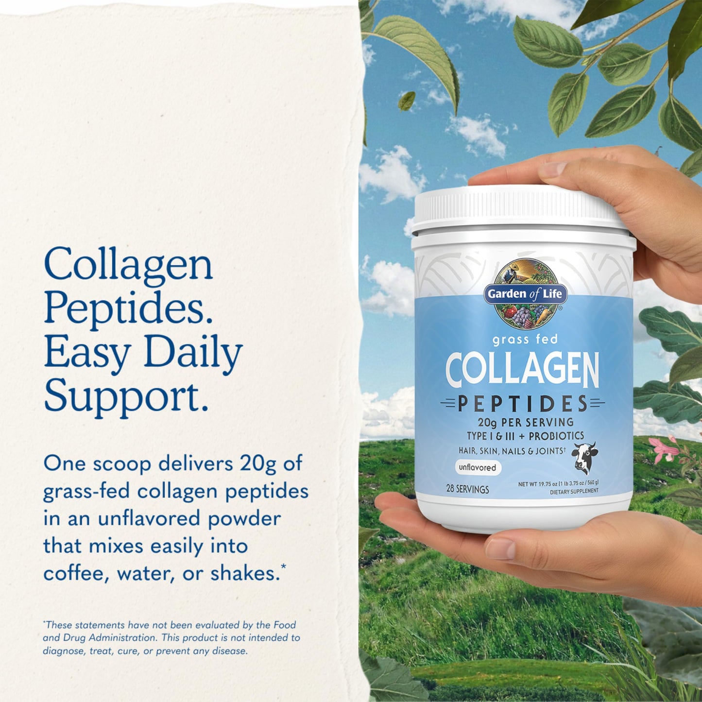 Garden of Life Grass Fed Collagen Peptides Powder Unflavored 19.8 oz