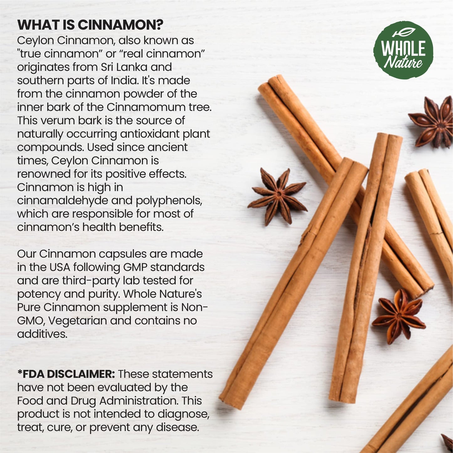 Whole Nature Organic Ceylon Cinnamon Capsules 1200mg, 60 Capsules