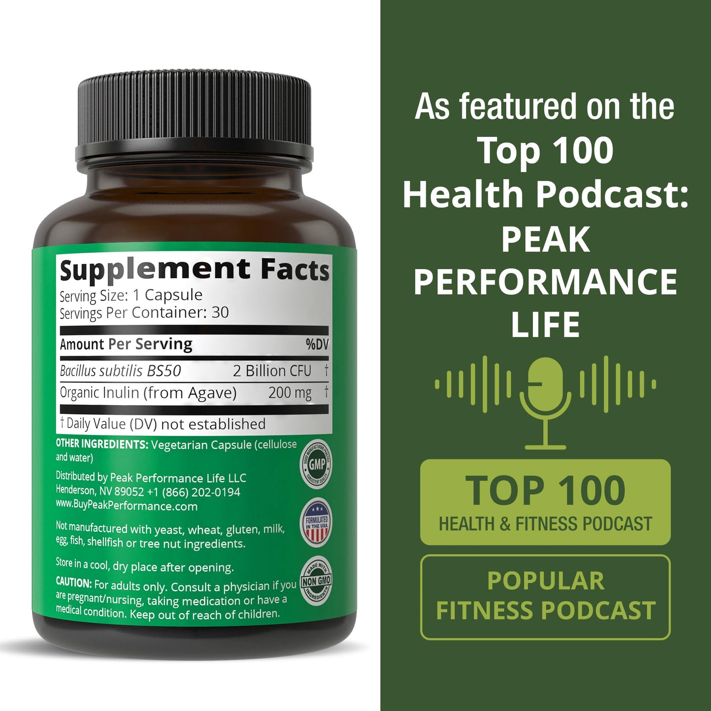 Peak Performance Bloat and Gas Probiotic Capsules, 30 Count