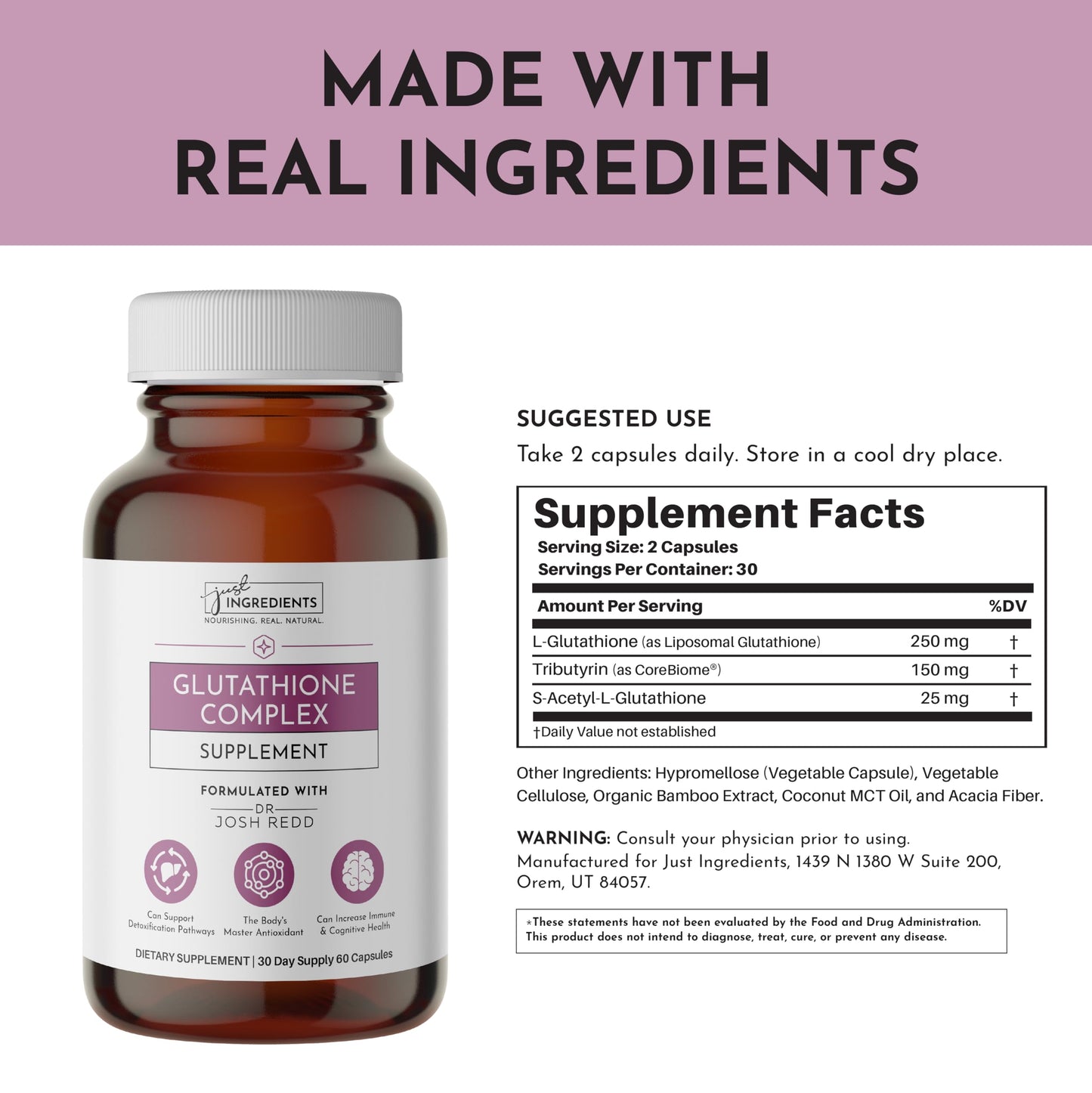 JUST INGREDIENTS Glutathione Complex Capsule, 60 Count