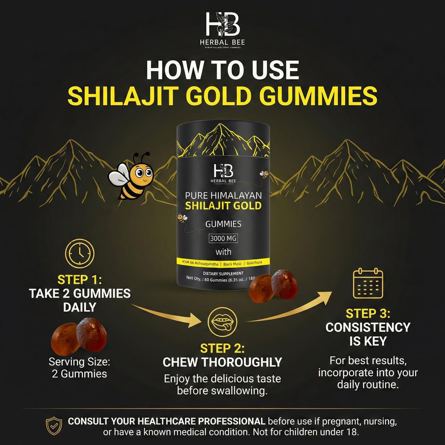 Herbal Bee Shilajit Gummies 60 Gummies