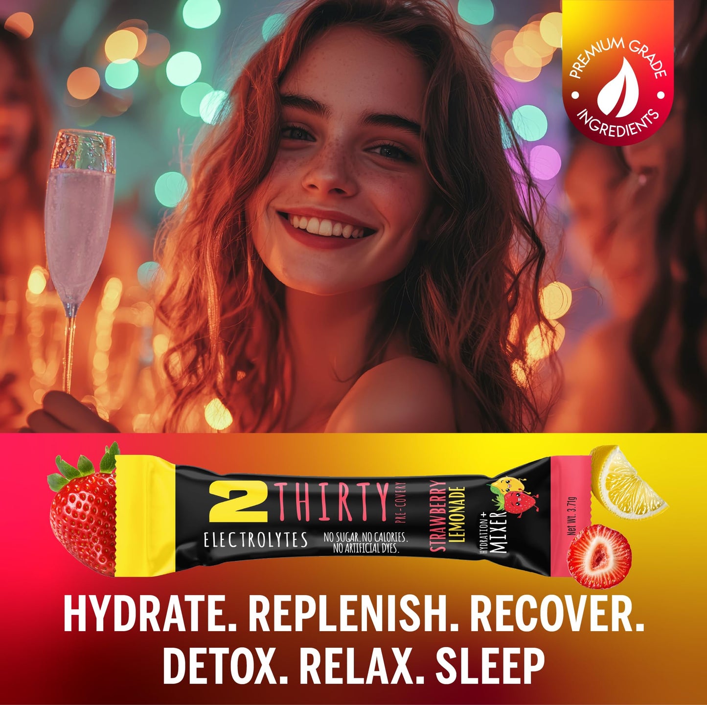 2THIRTY PRE-COVERY Hydration + Mixer DHM Alternative Electrolyte Powder Strawberry Lemonade 2.1 oz