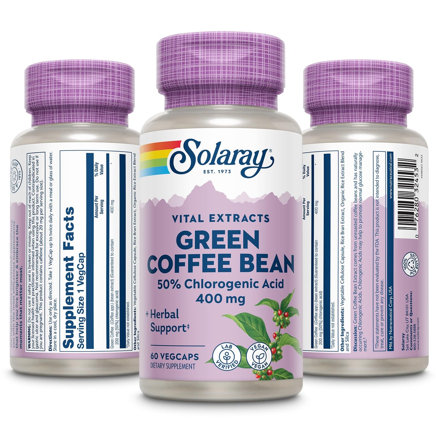 SOLARAY Guaranteed Potency Green Coffee Bean Extract 400mg Capsules, 60 Count