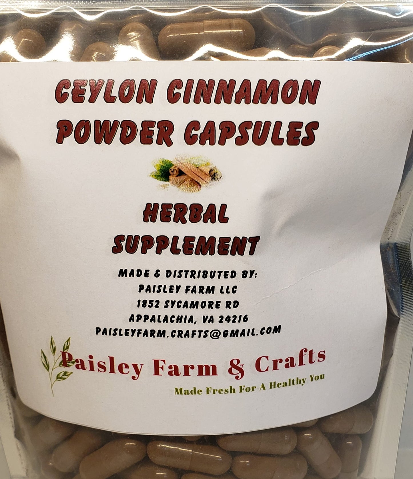Paisley Farm & Crafts Made Fresh For A Healthy You Ceylon Cinnamon Capsules, 300 Capsules