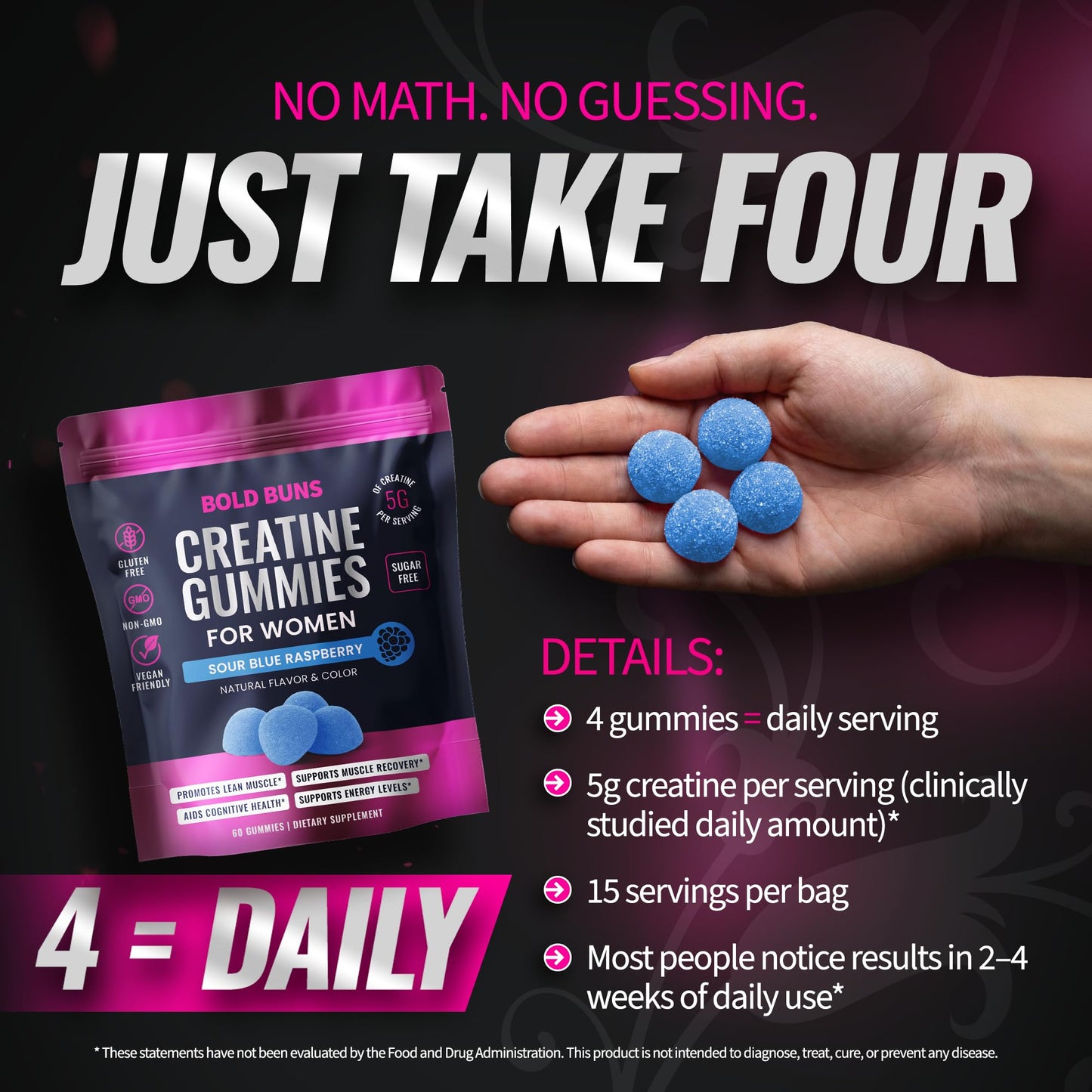 Bold Buns Creatine Monohydrate Gummies 60 Count
