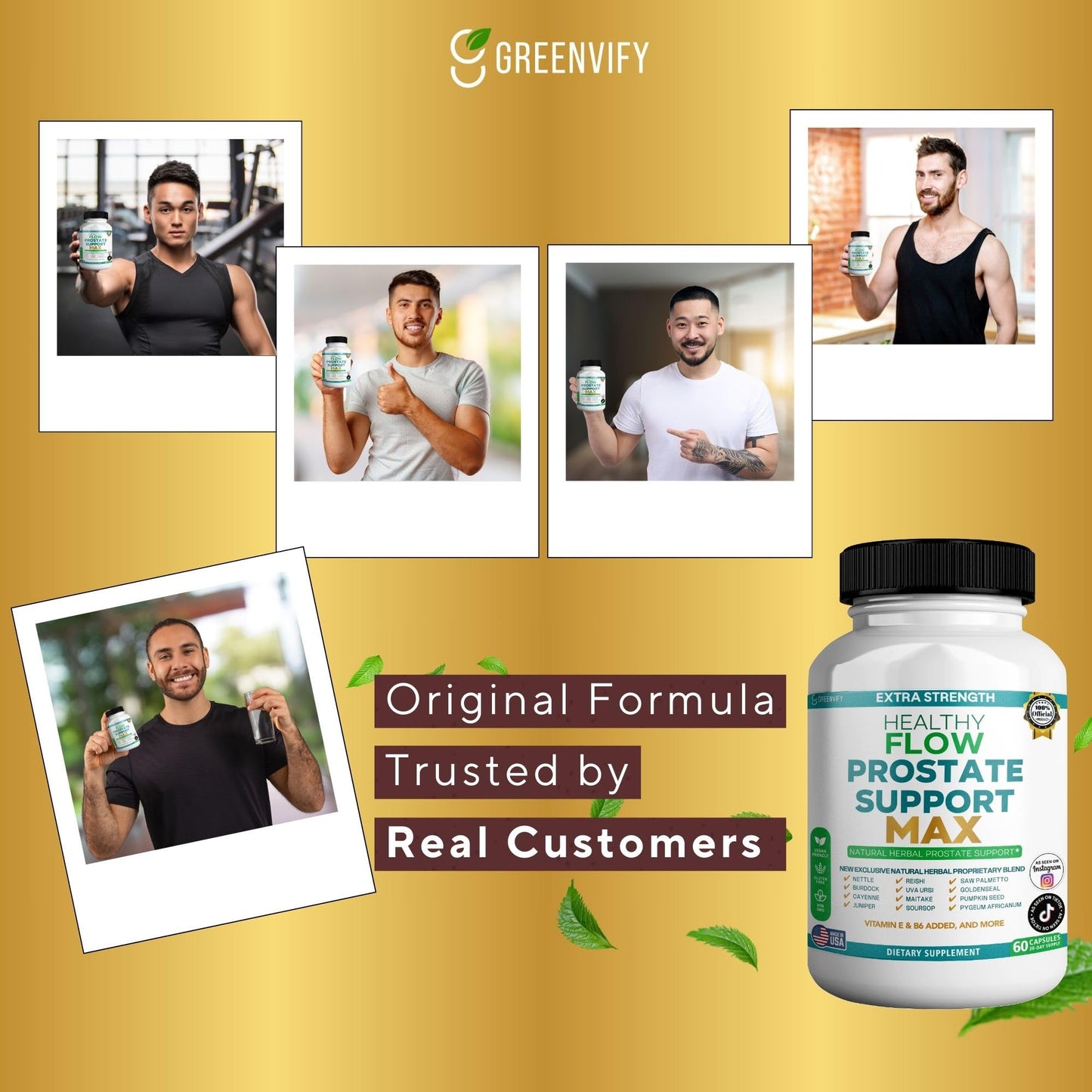 GREENVIFY Extra Strength Healthy Flow Prostate Support Max Natural Herbal Supplement Capsules 60 Count
