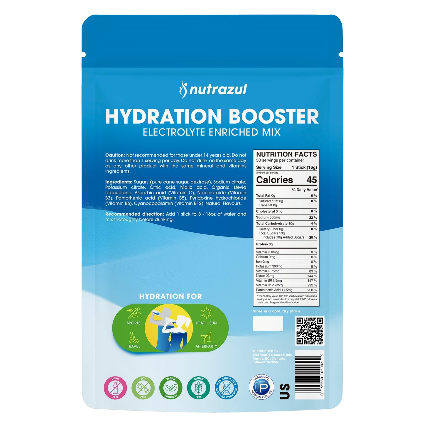 nutrazul Hydration Booster Electrolytes Powder Sticks, 30 Sticks