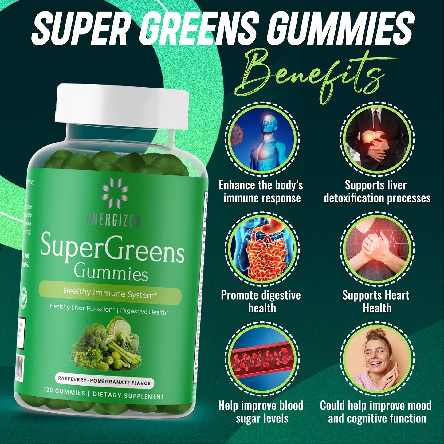 Energizen Green Superfood Gummies Plus Gummy 120 Count