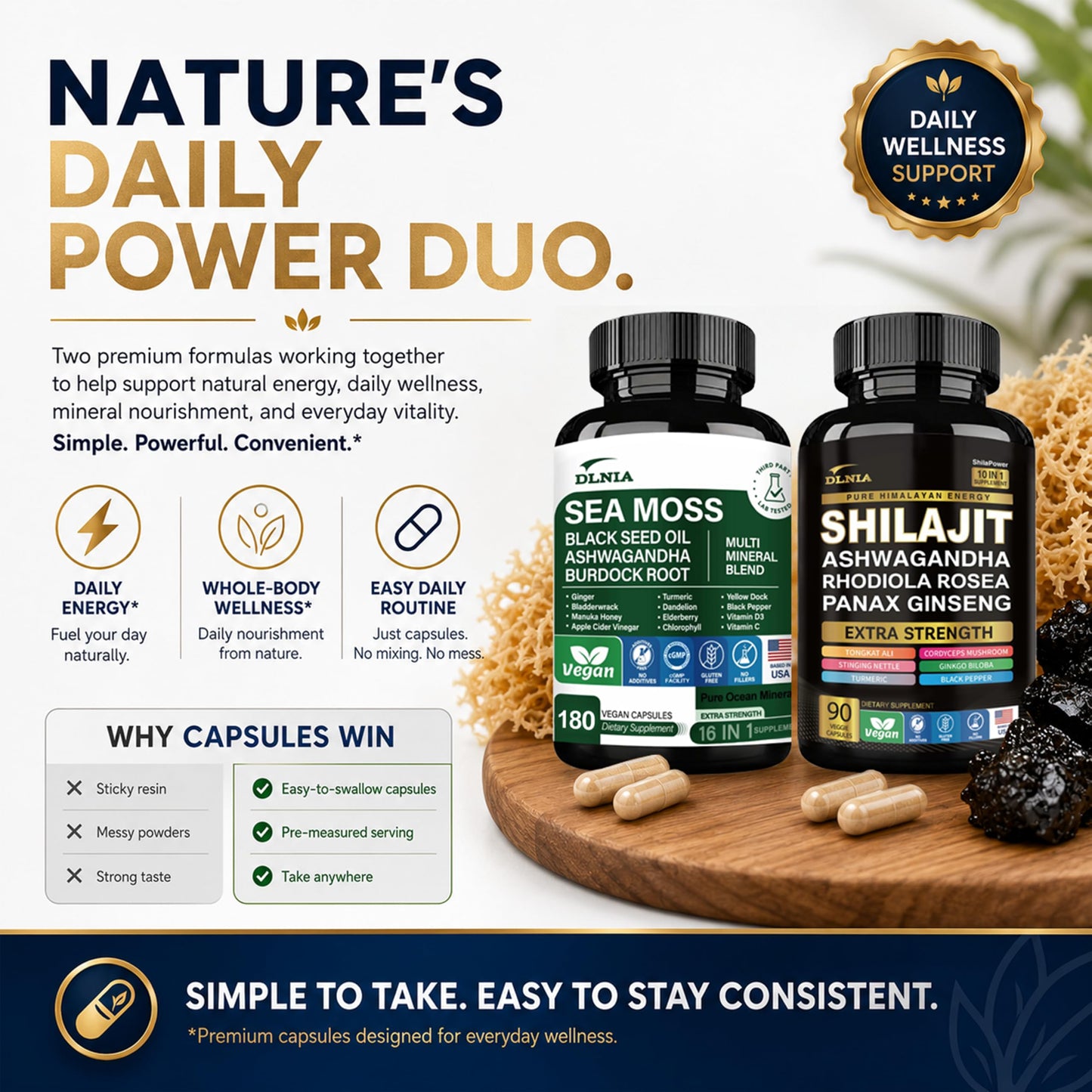 DLNIA Sea Moss & Shilajit Bundle Capsules, 270 Count