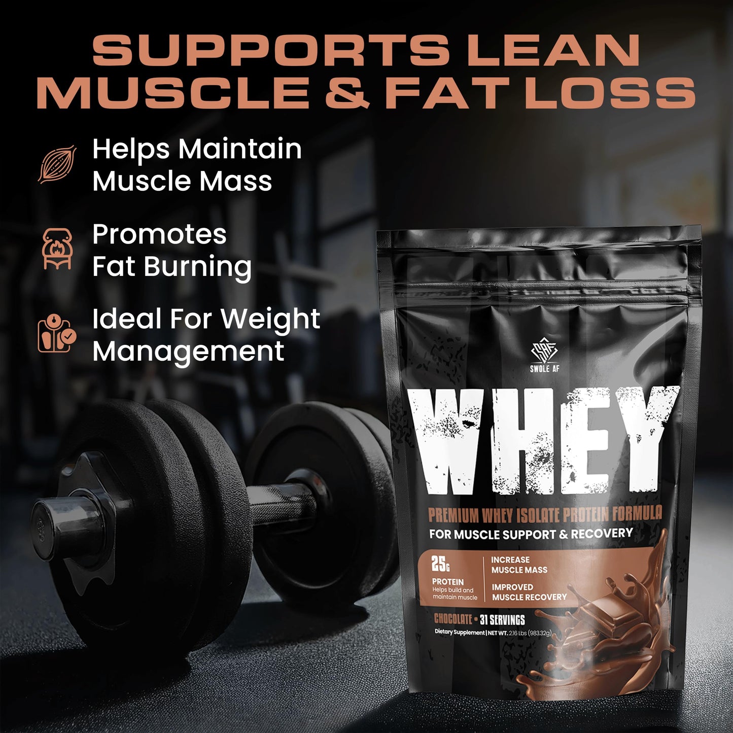 Swole AF Whey Isolate Protein Formula Powder, Chocolate, 2.04 lb