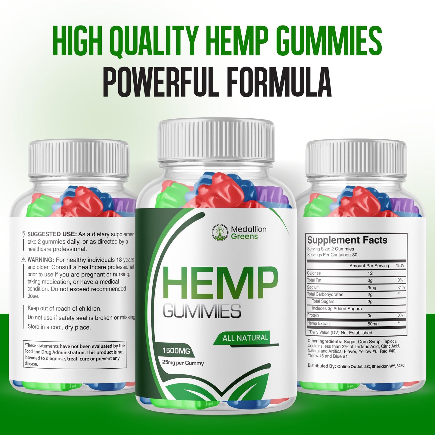 Purvia Medallion Greens Hemp Gummies, 180 Gummies