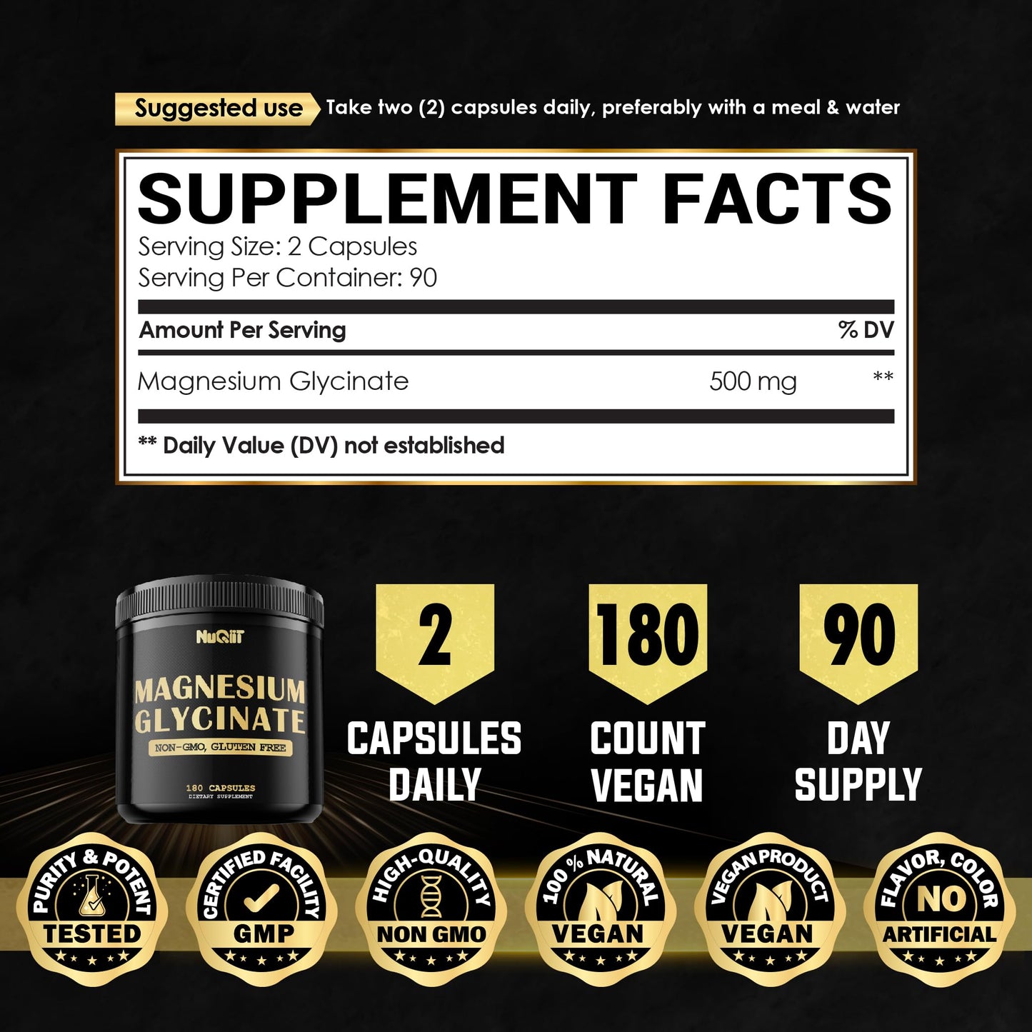 NUQIIT Magnesium Glycinate Capsules, 180 Count