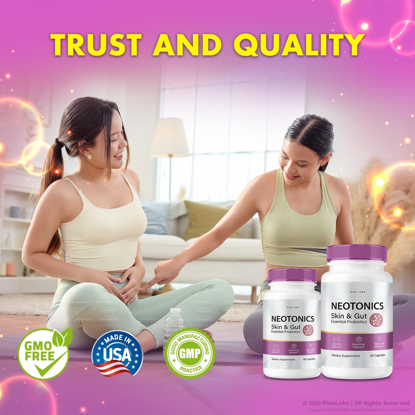 Rize Labs Neotonics Skin & Gut Capsules for Skincare, Essential Probiotics, Health Supplement Pills, 300 Capsules