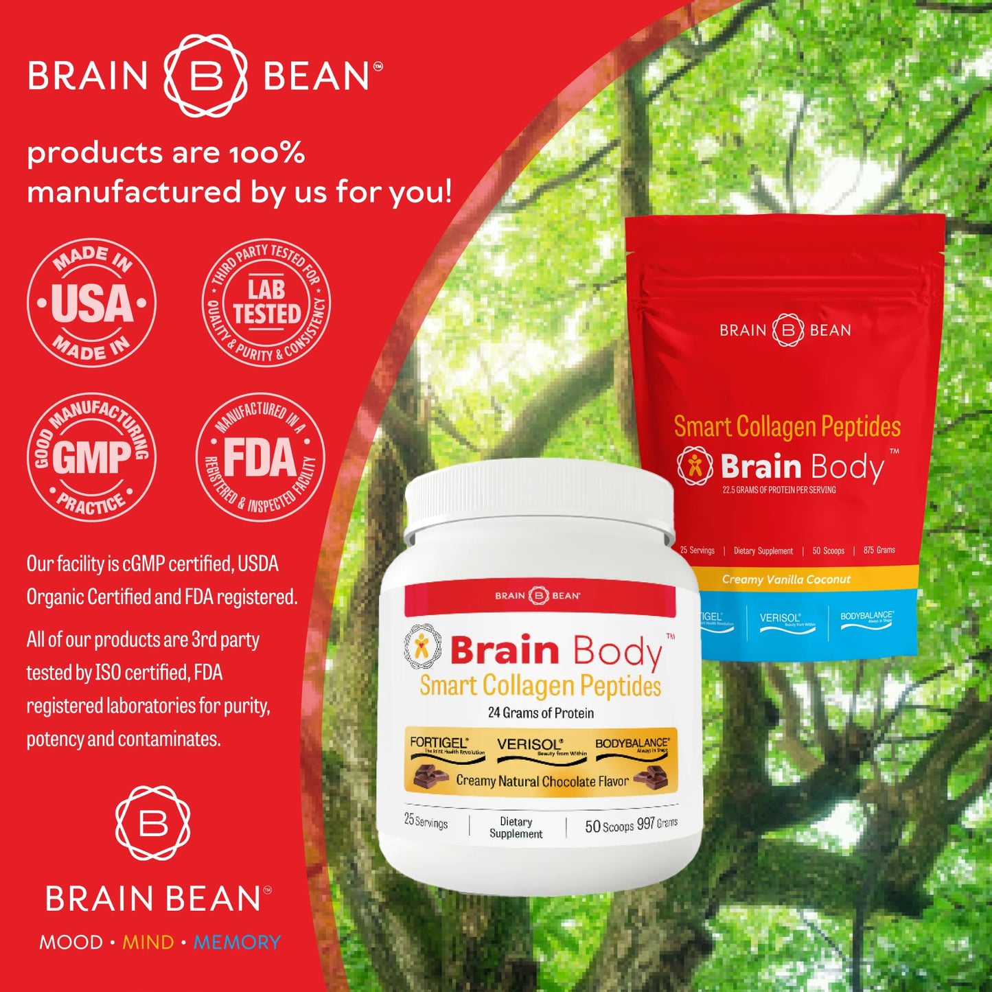 Brain Bean Brain Body Collagen Peptides Powder, 30.8647 Servings