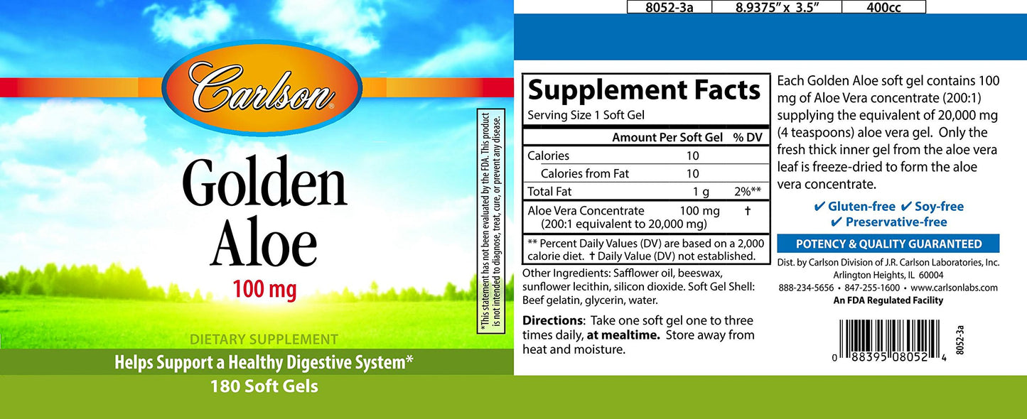 Carlson Golden Aloe 100mg Softgel, 180 Softgels