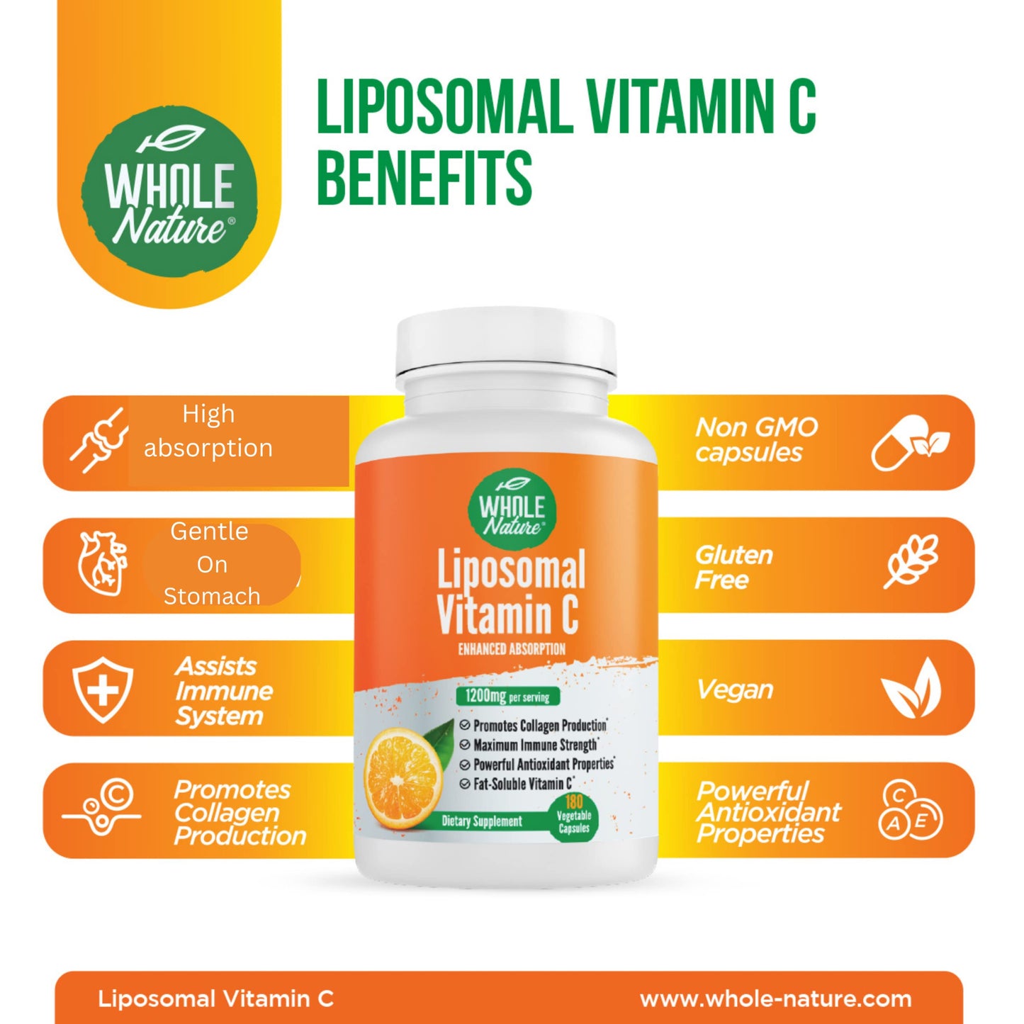 Whole Nature Liposomal Vitamin C Capsule 1200 mg, 180 Capsules