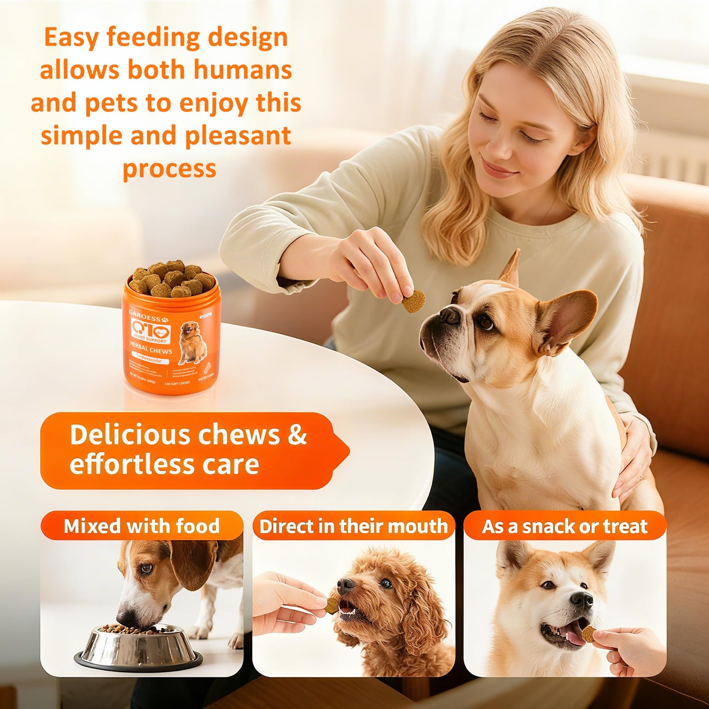 GAROESS CoQ10 Heart Chews Soft Chews for Dogs 120 Count