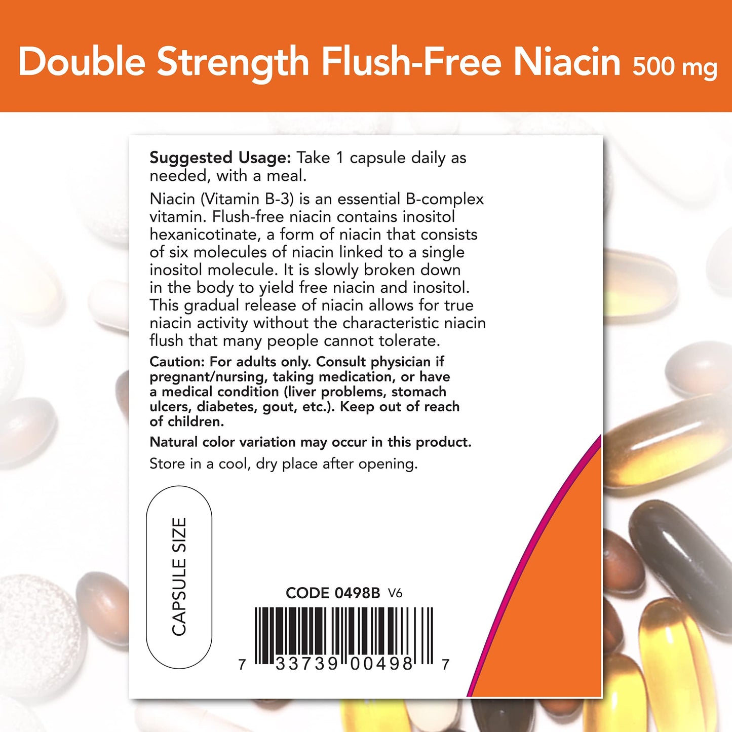 NOW Foods Flush-Free Niacin 500 mg Capsules, 90 Capsules