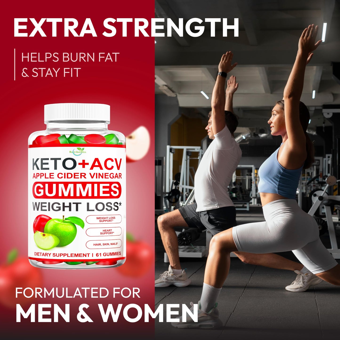 Nutribolidos Keto ACV Gummies Advanced Weight Loss - Apple Cider Vinegar - Ginger + Apple Flavor, 61 Gummies