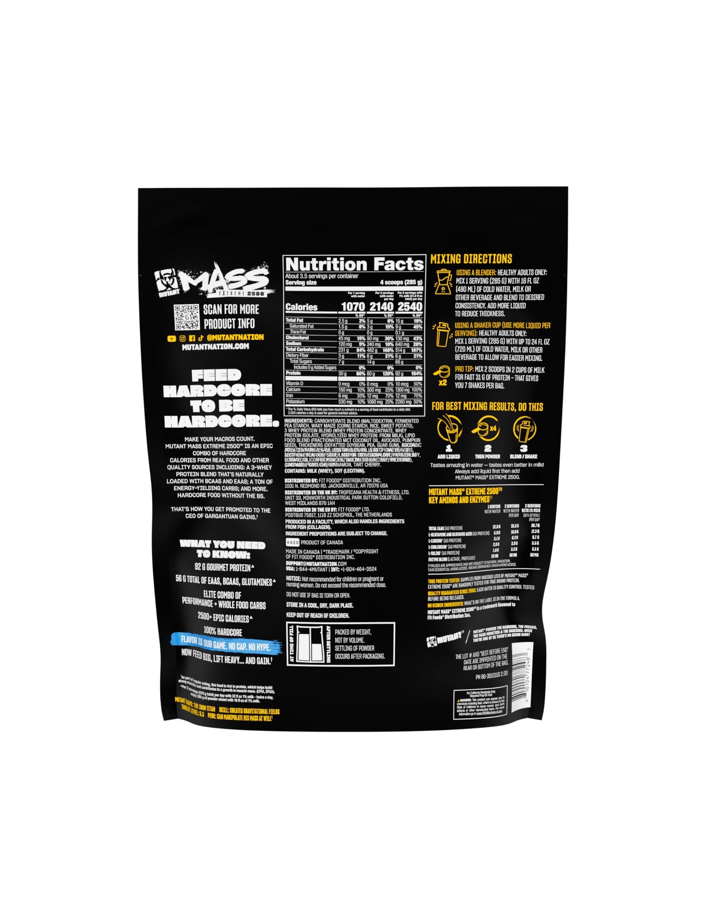 Mutant Mass Extreme 2500 High Calorie Mass Gainer Whey Protein Powder Vanilla Ice Cream 35 Servings