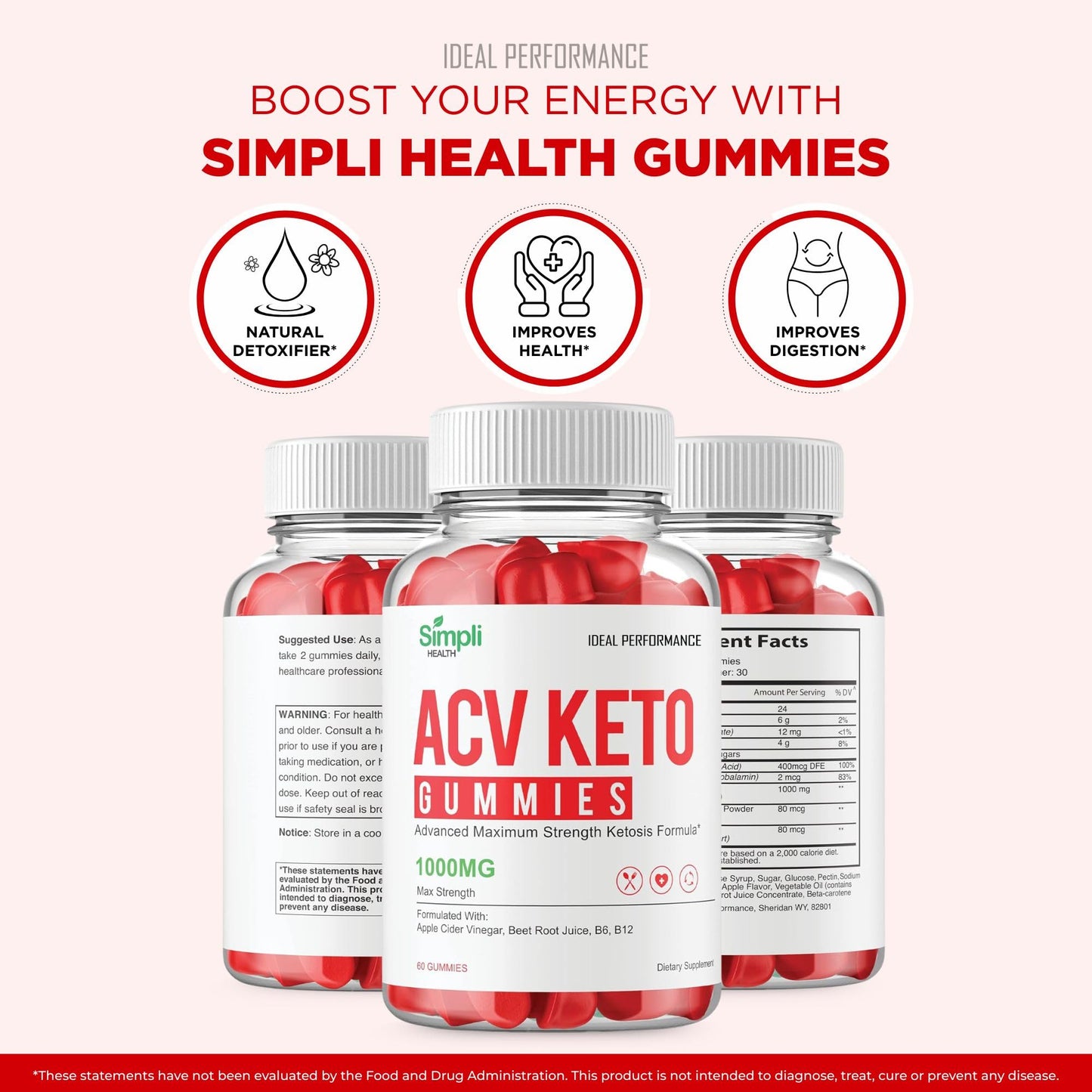 IDEAL PERFORMANCE Simpli ACV Keto Gummies Extra Strength Gummy, 2-Pack
