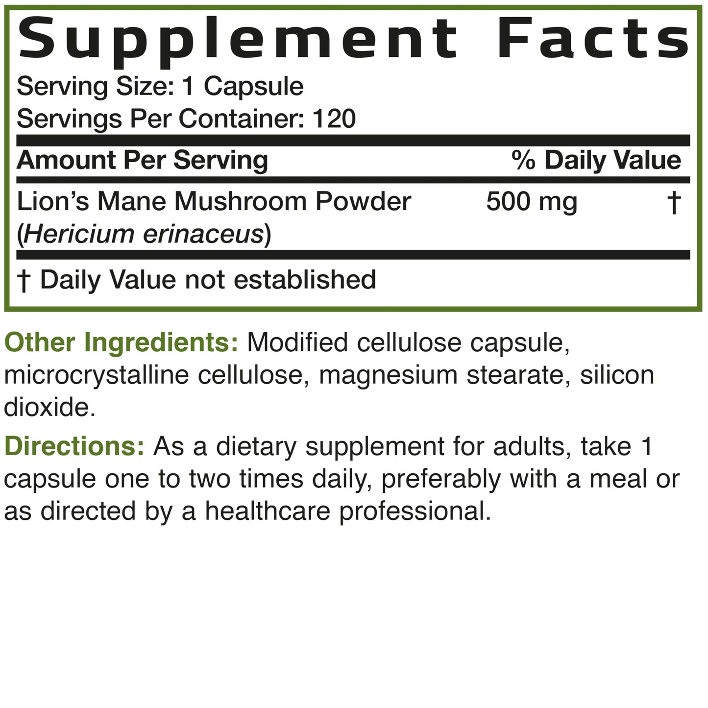 Bronson Lion's Mane Mushroom 500mg Hericium Erinaceus 120 Capsules