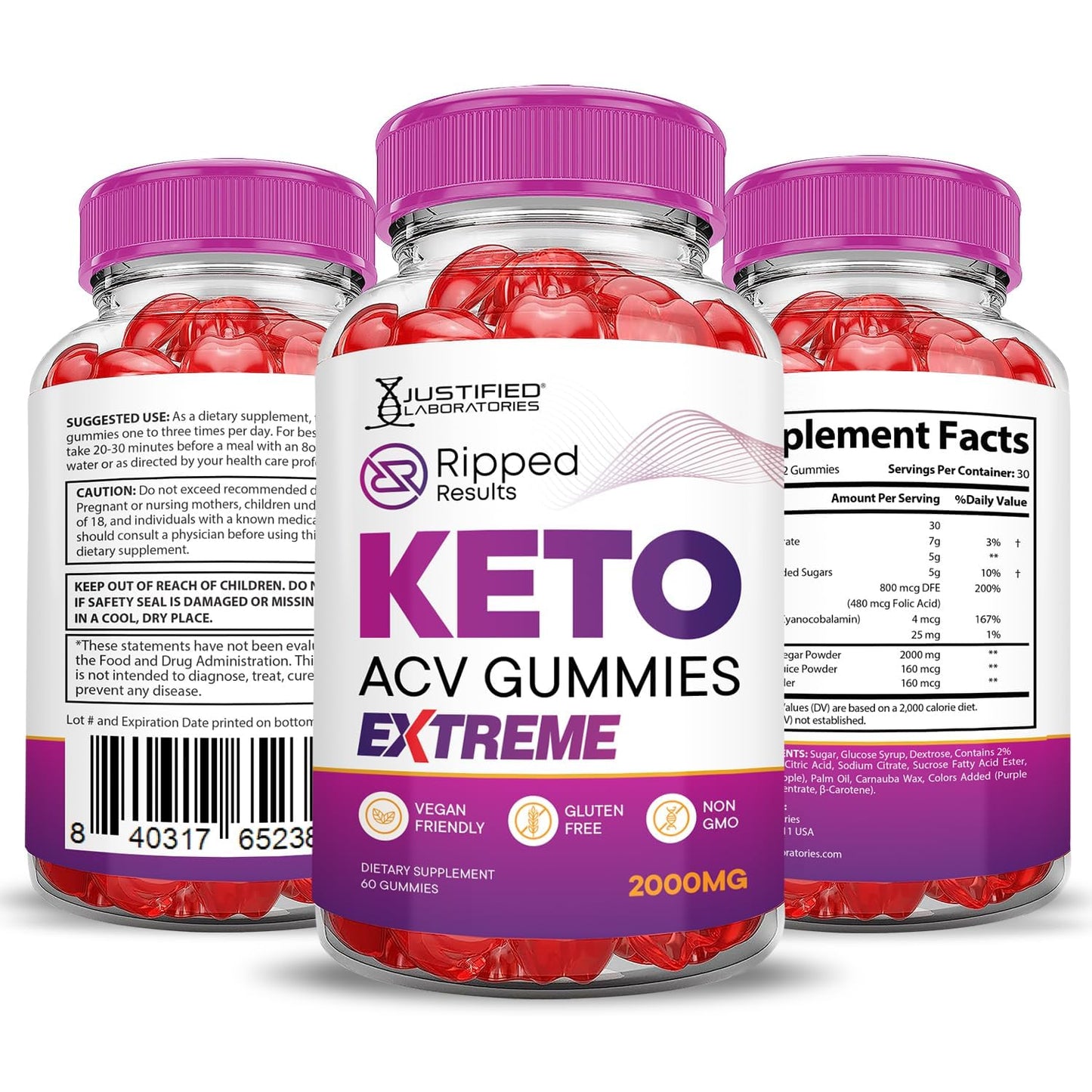 Justified Laboratories Ripped Results Keto ACV Gummies Extreme (2000 mg) Gummy 60
