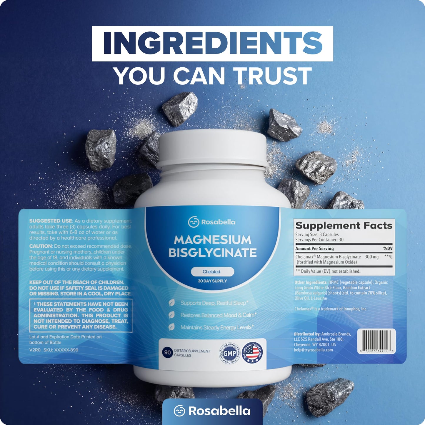 Rosabella Magnesium Bisglycinate Capsules, 90 Capsules