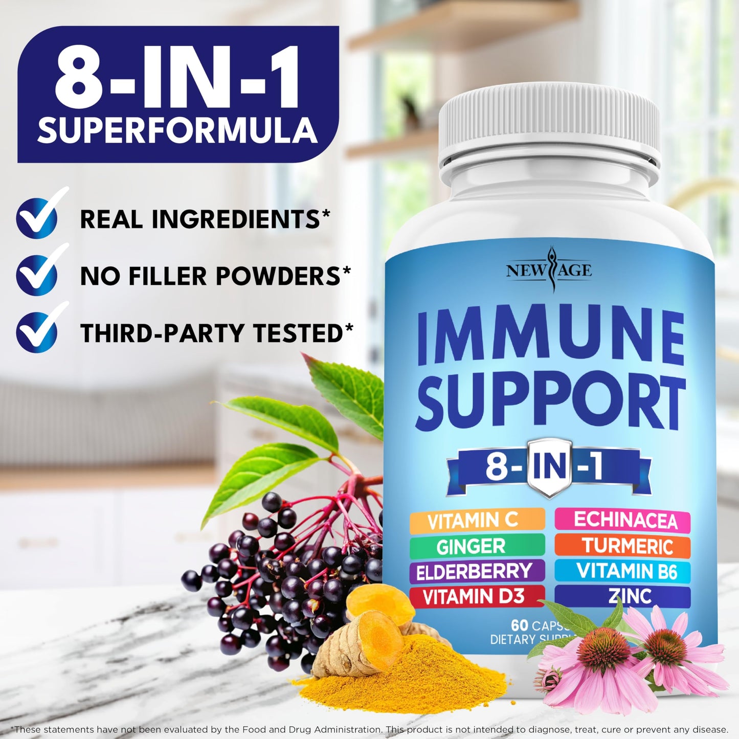 NEW AGE 8 in 1 Immune Support Booster Capsule 120 Count