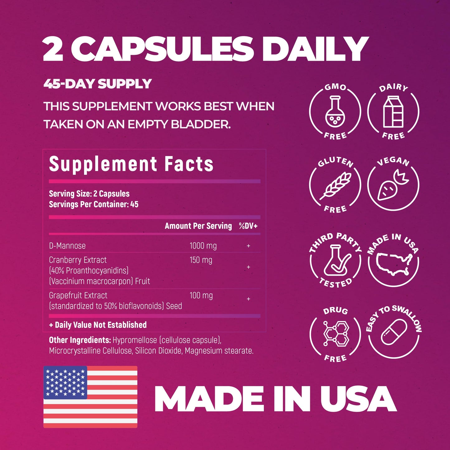 Natural Pick D Mannose with Cranberry 1250mg Capsules, 1 Count