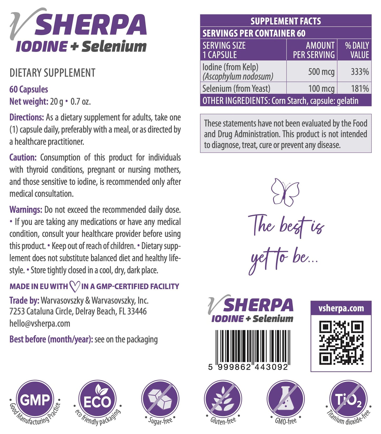 vSherpa Iodine + Selenium Capsules 60 Count