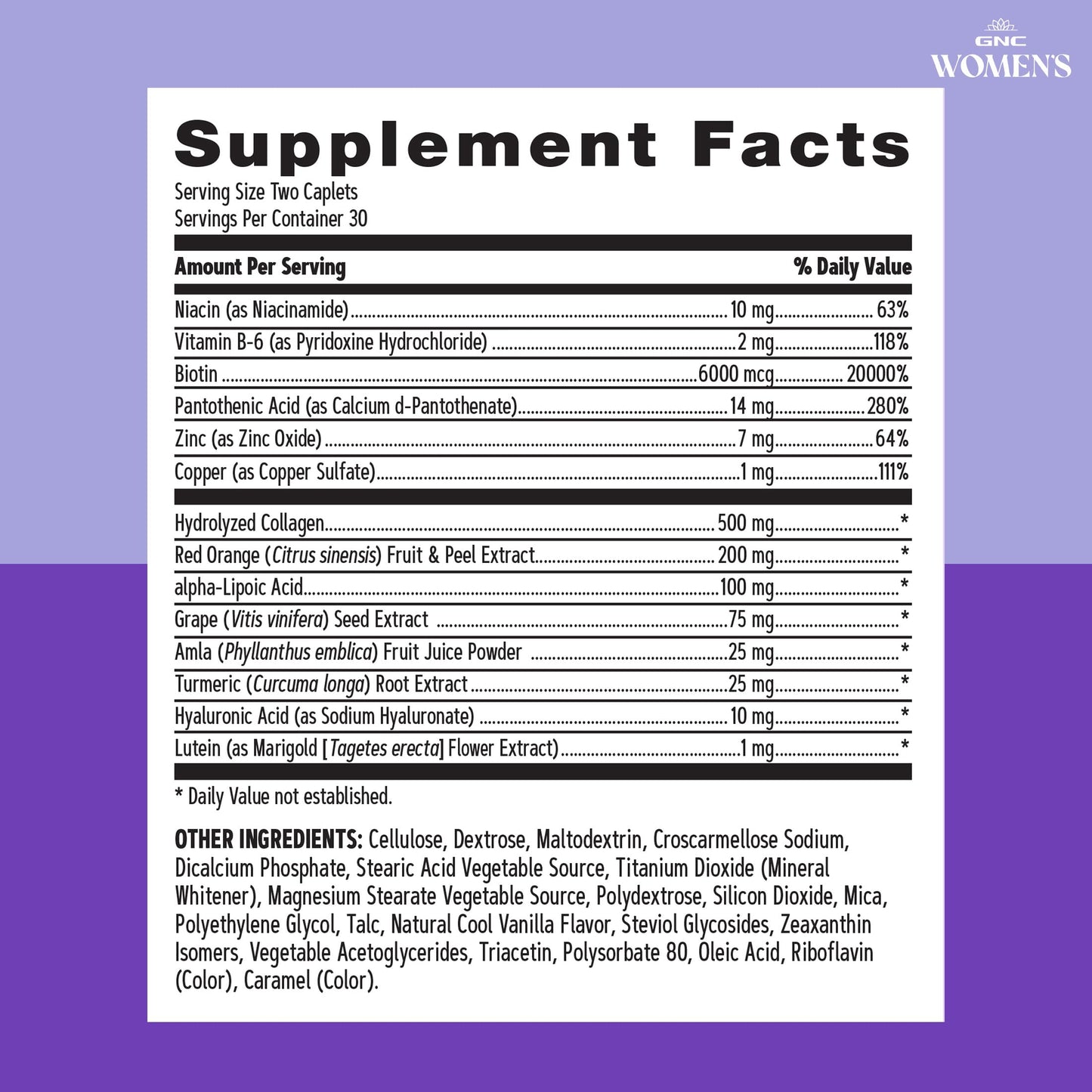 GNC Women's Hair, Skin & Nails Nutrient Rich Caplets, 60 Count