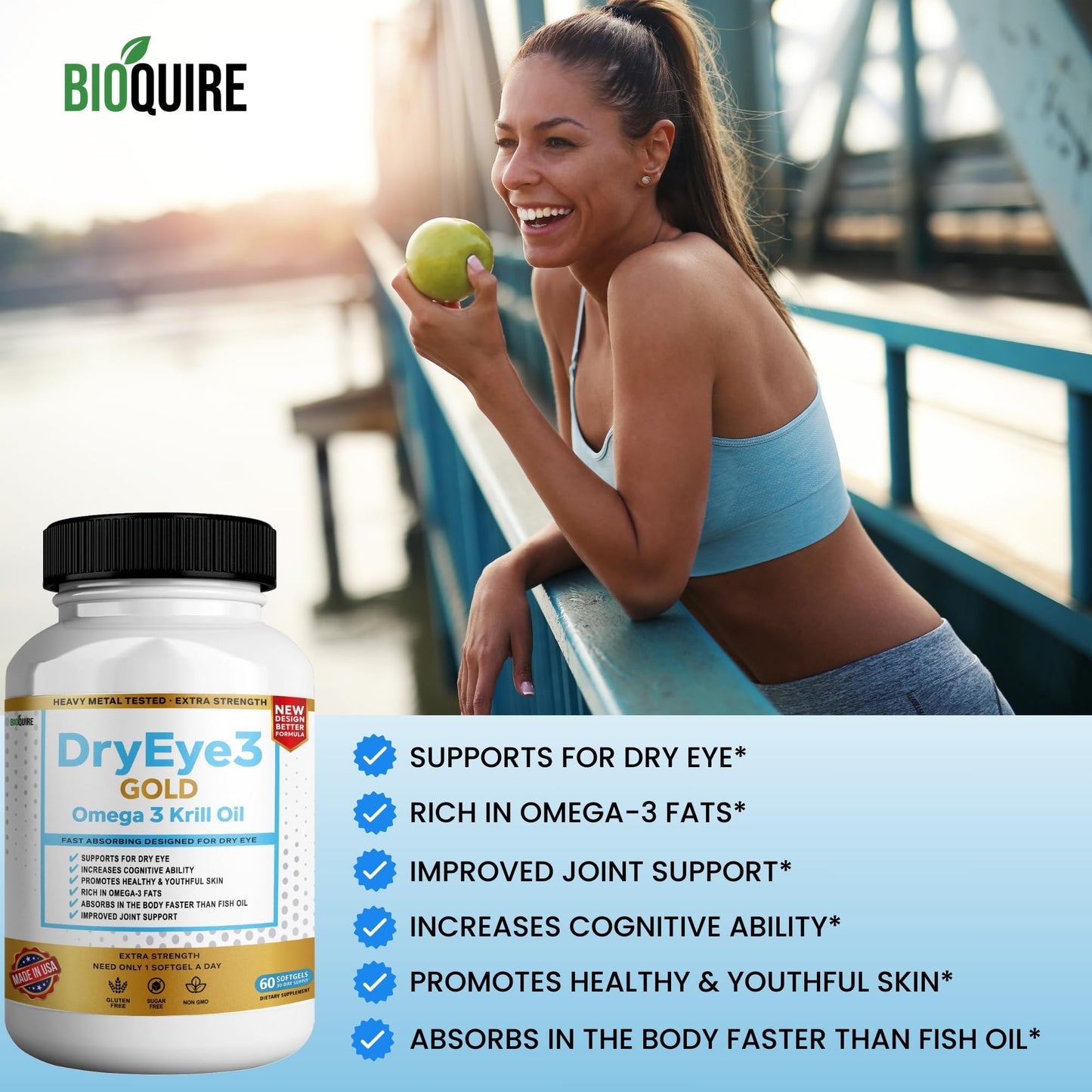 BIOQUIRE Dry Eye 3 Gold Omega 3 Krill Oil Extra Strength Capsules 300