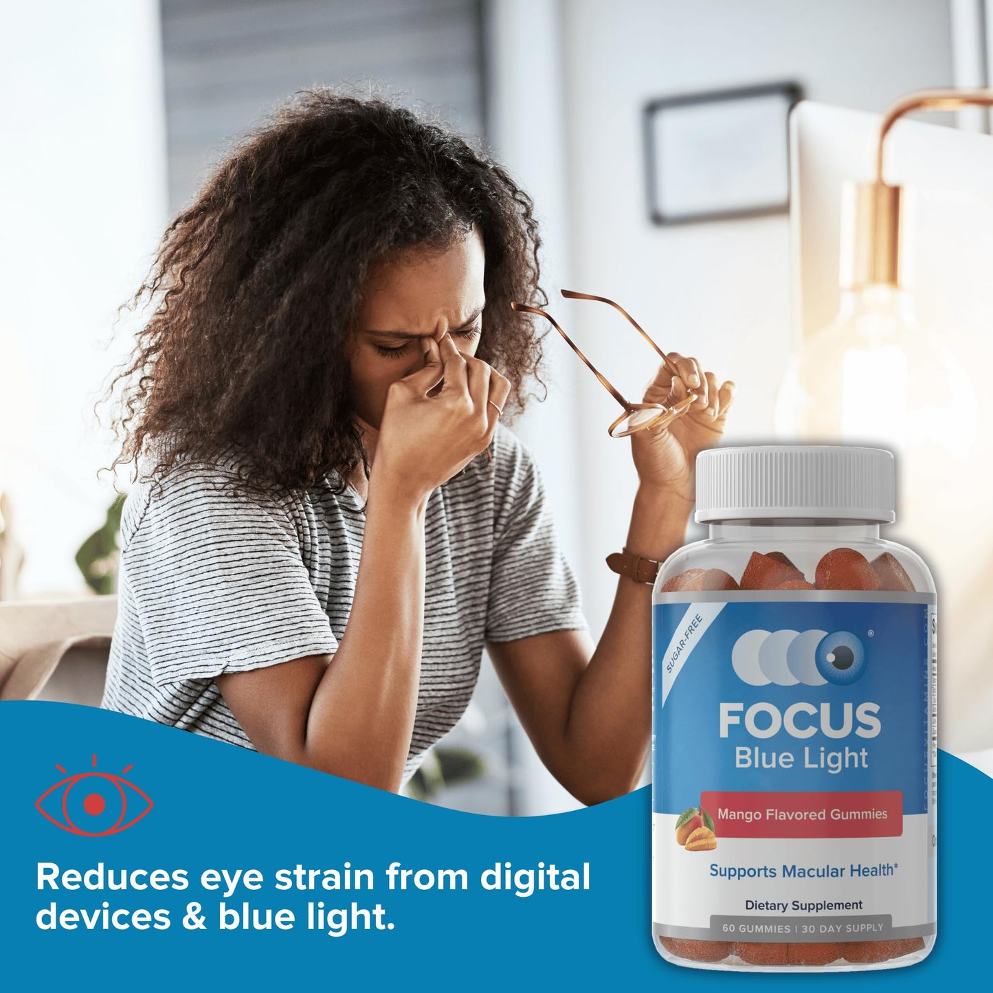 Focus Vision Supplements Focus Blue Light Lutein and Zeaxanthin Gummies, 60 Count