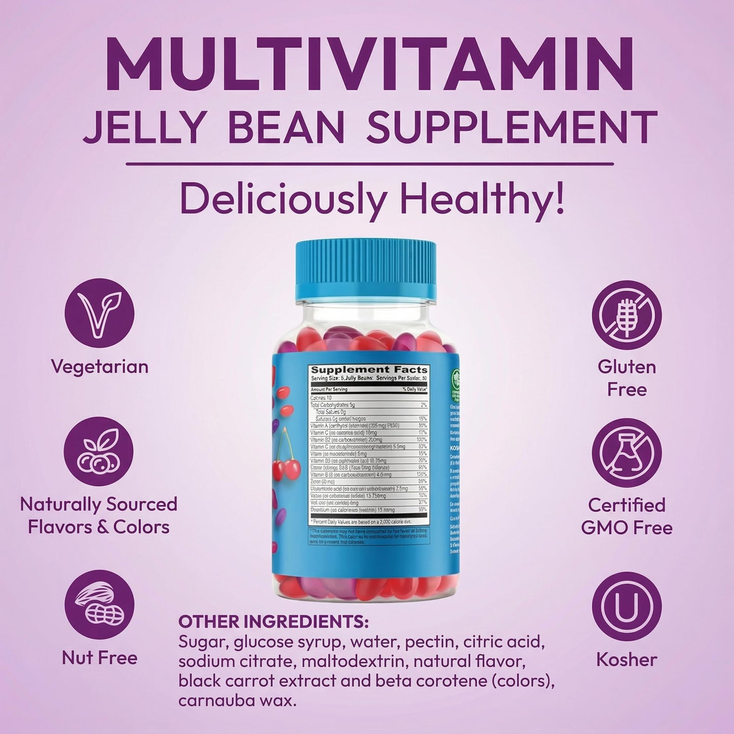Human Beanz Multivitamin Jelly Bean Gummies with Zinc for Men and Women, Berry Blast Flavor, 120 Gummies