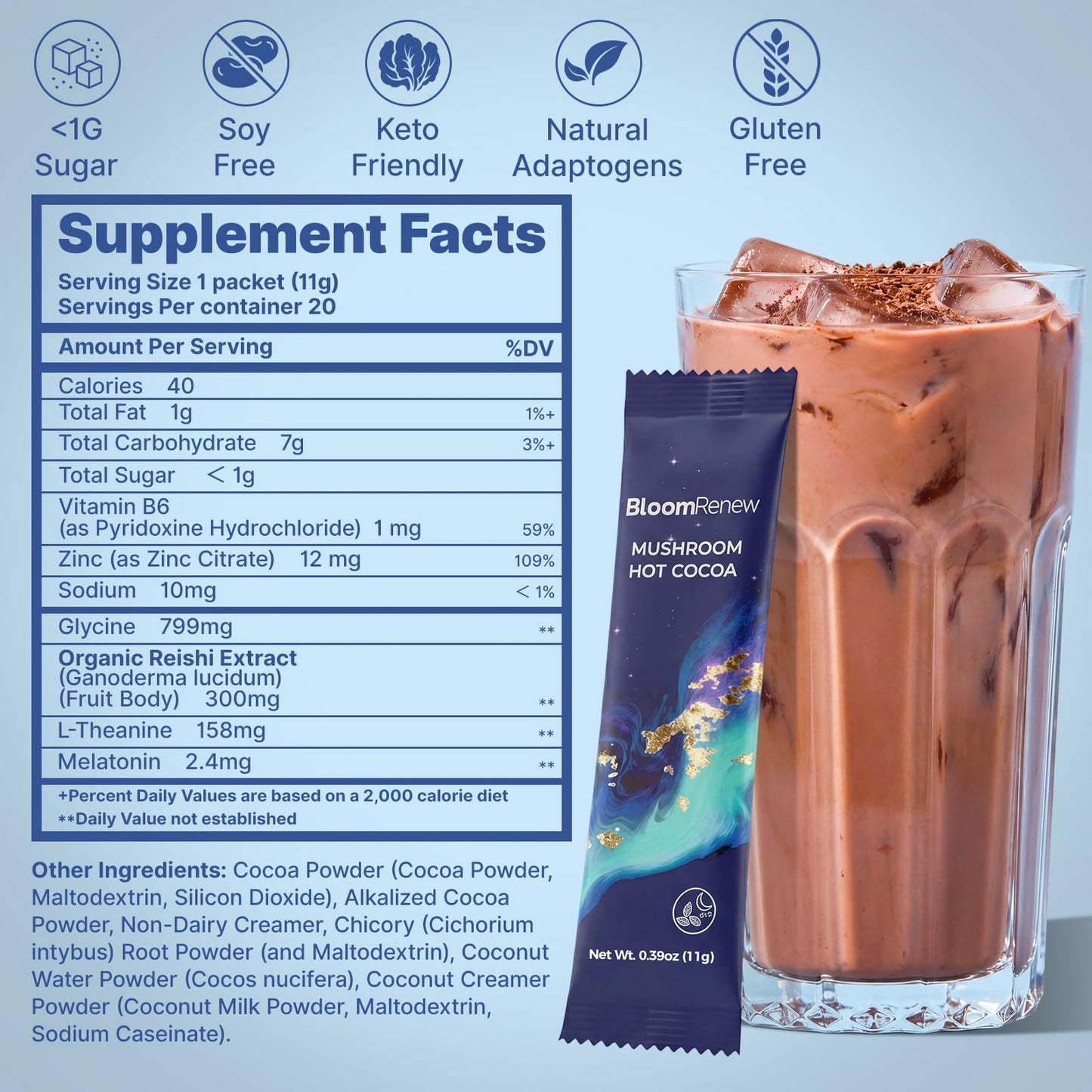 BloomRenew Mushroom Hot Cocoa Adaptogenic Cocoa Powder, 7.8 oz