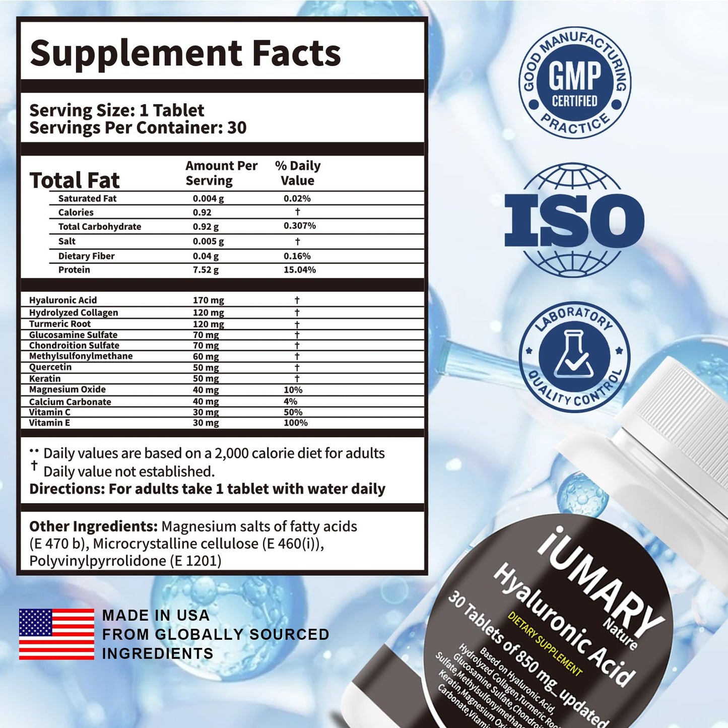 Keszciy Hyaluronic Acid Supplements, 850mg High Bioavailable Dietary Hyaluronic Acid - Advanced Joint Support with Hydrolyzed Collagen, Turmeric, Glucosamine, MSM, Vitamin C, 90 Tablets