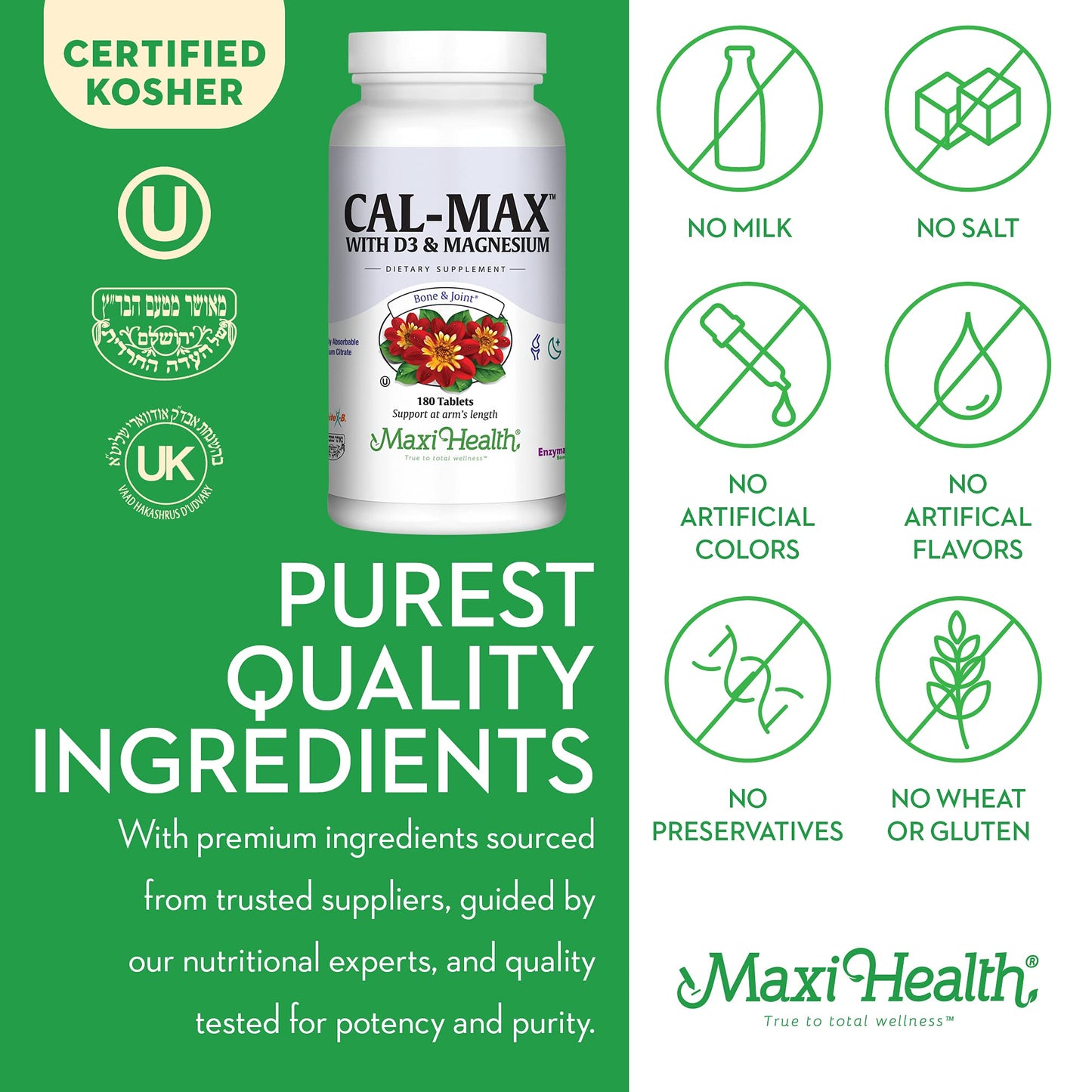 Maxi Health Cal Max Calcium 1000mg, D3 & Magnesium, 180 Tablets