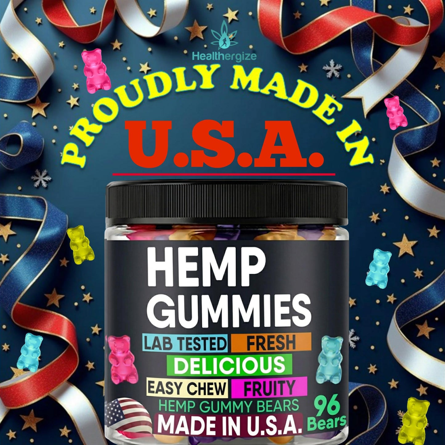 Healthergize Hemp Gummies for Sleep, Calm Relaxing Night Support, Sleep Aid for Adults Chewable 96 Count