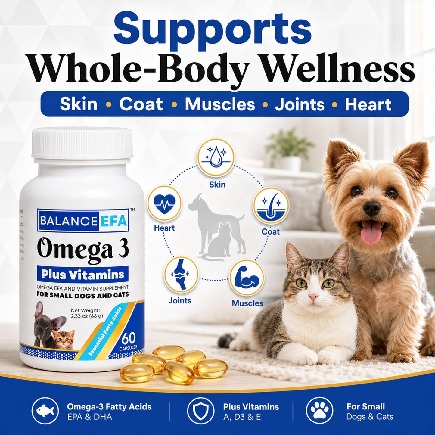 Mizner Bioscience BalanceEFA Dog & Cat Omega-3 Supplement Capsules, 60 Count