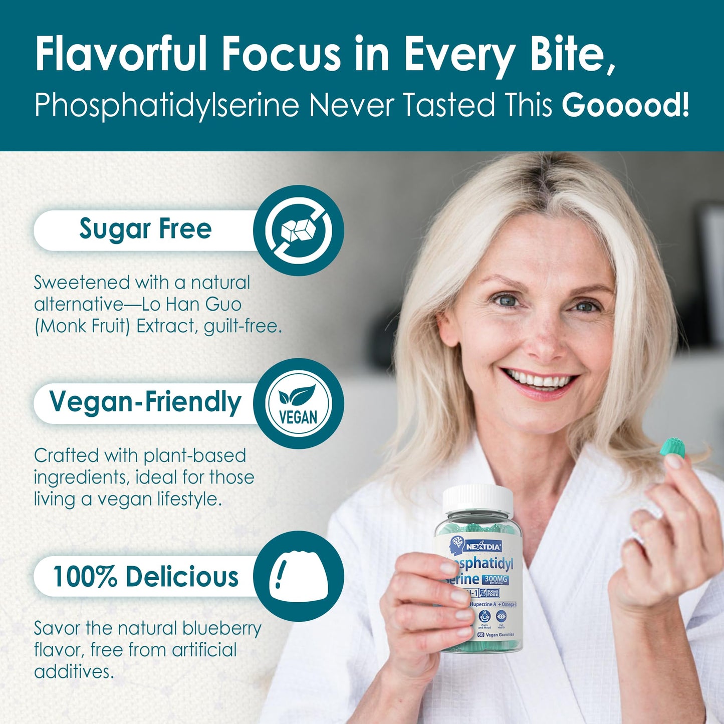 Nextdia Phosphatidylserine Nootropic Brain Supplement Gummies, 120 Count