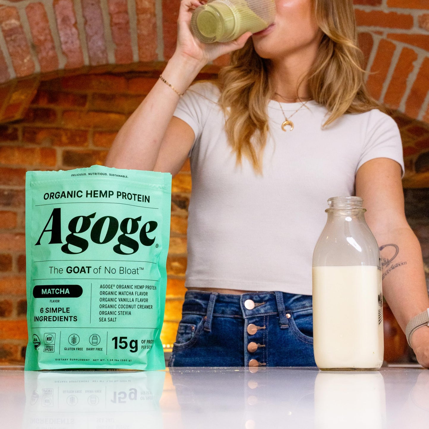 Agoge USDA Organic Hemp Protein Powder Matcha Flavor, 20 Servings