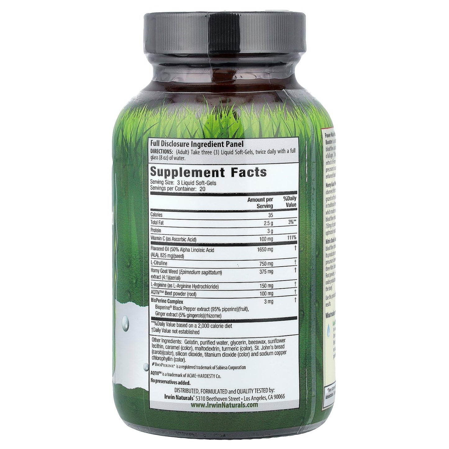 Irwin Naturals Power-Male Horny Goat Weed with Nitric Oxide Booster Softgels 60 Count