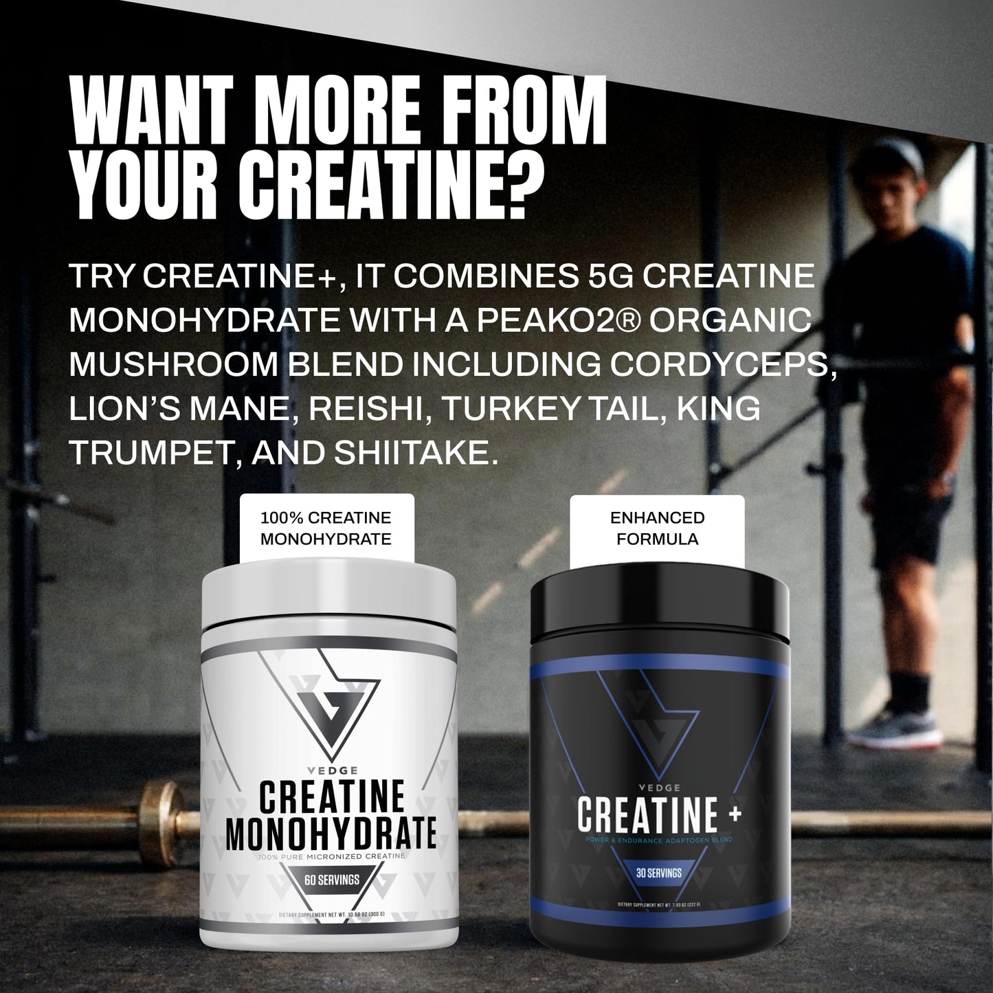 VEDGE Vegan Creatine Powder, 10.58 Ounce, 30 Servings