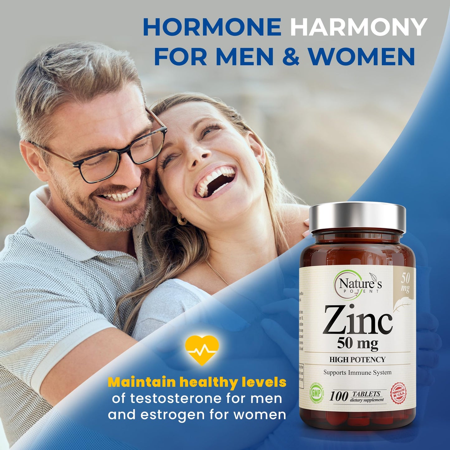 Nature's Potent Zinc 50mg High Potency Supplement, 100 Tablets