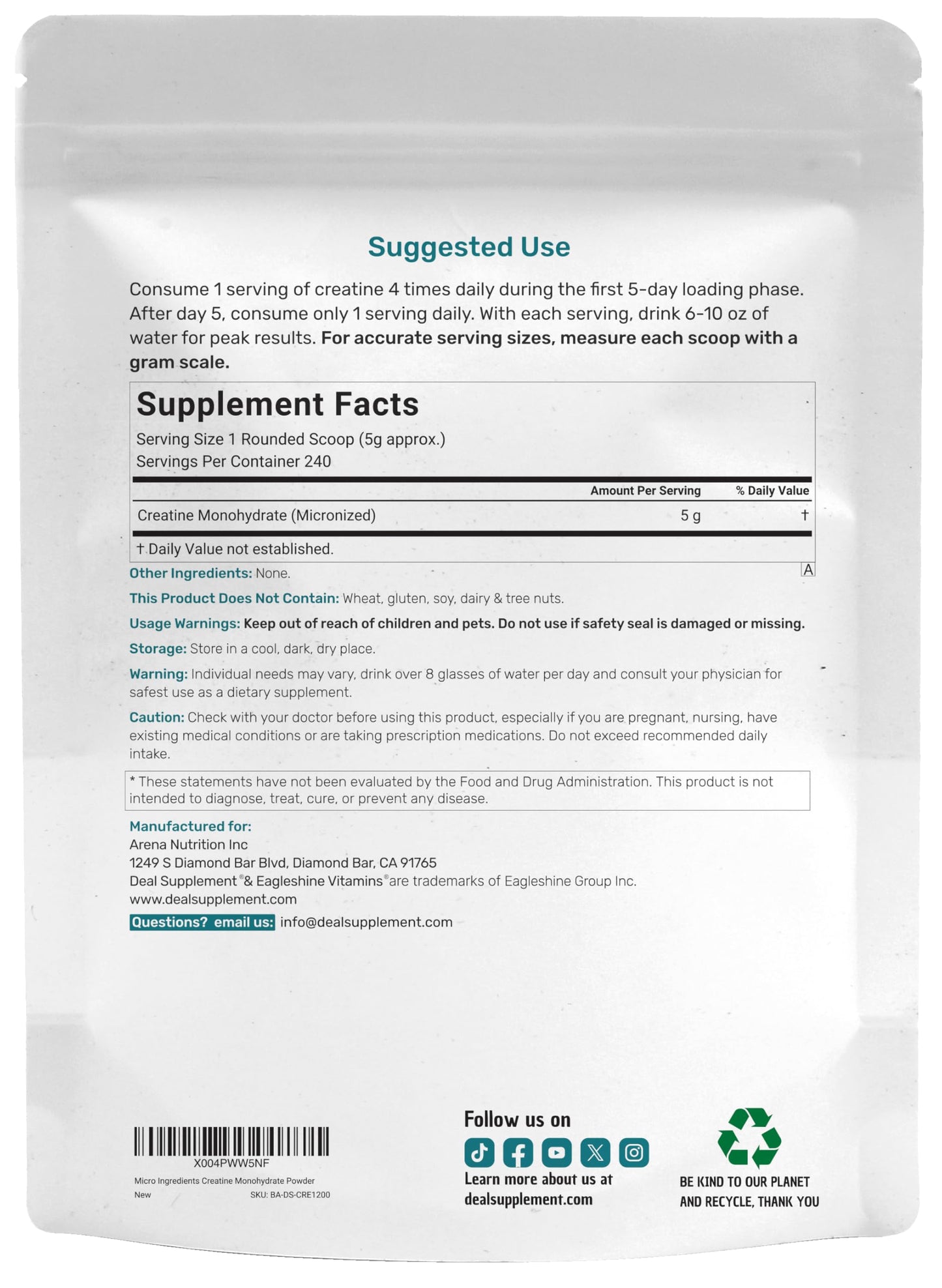 Deal Supplement Micronized Creatine Monohydrate Powder, 41.6 Ounces