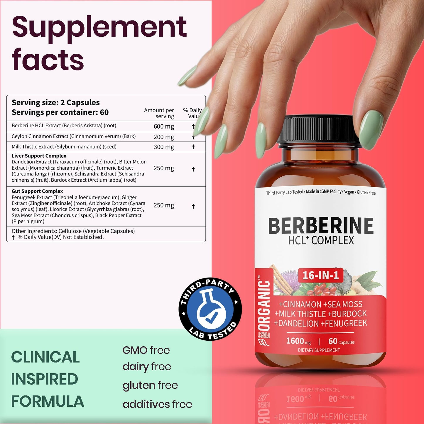 FIRSTORGANIC Premium Berberine Complex 60 Capsules