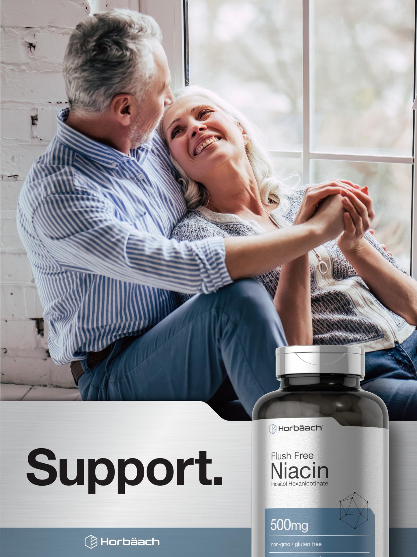 Horbäach Niacin 500mg Flush Free Vitamin B3 Inositol Hexanicotinate Capsule, 70 Count
