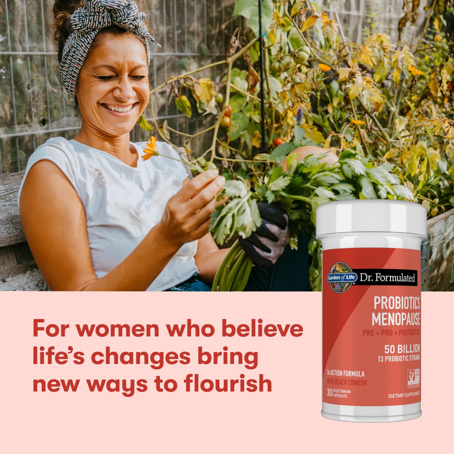 Garden of Life Dr. Formulated Menopause Probiotics with Black Cohosh, Chromium and Pre, Pro & Postbiotics – Menopause Supplements for Women, Immune Health, Non-GMO, Gluten-Free, 30 Capsules